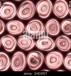 Cerchi a spirale grandi e voluminosi che sembrano disegnati a mano in una piastrella rosa senza cuciture. Foto Stock