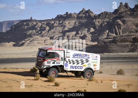 534 Bowens Igor (bel), Boerboom Ulrich (bel), Wade Syndiely (sen), Gregoor Racing Team, Iveco T-Way, T5 FIA Camion, in azione durante la tappa 1B del Rally Dakar 2022 intorno a Hail, il 2nd gennaio 2022 a Hail, Arabia Saudita - Foto: Gigi Soldano/DPPI/LiveMedia Foto Stock