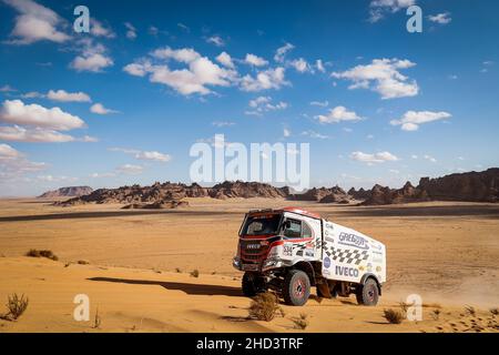 534 Bowens Igor (bel), Boerboom Ulrich (bel), Wade Syndiely (sen), Gregoor Racing Team, Iveco T-Way, T5 FIA Camion, in azione durante la tappa 1B del Rally Dakar 2022 intorno a Hail, il 2nd gennaio 2022 a Hail, Arabia Saudita - Foto: Frederic le Floc H/DPPI/LiveMedia Foto Stock