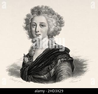 Madame Élisabeth Marie Hélène de Bourbon di Francia (1764-1794) è stata una principessa francese. Era il figlio più giovane di Luigi, Delfino di Francia, e della duchessa Maria Josepha di Sassonia, ed era una sorella del re Luigi XVI Il padre di Élisabeth, il Delfino, era figlio ed erede del re Luigi XV Élisabeth rimase accanto al fratello e alla sua famiglia durante la Rivoluzione Francese e fu giustiziata a Place de la Révolution a Parigi durante il terrore. Essa è considerata dalla Chiesa cattolica come martire ed è stata dichiarata serva di Dio da Papa Pio XII Francia. Europa. Vecchio 19th secolo inciso Foto Stock