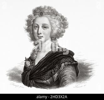 Madame Élisabeth Marie Hélène de Bourbon di Francia (1764-1794) è stata una principessa francese. Era il figlio più giovane di Luigi, Delfino di Francia, e della duchessa Maria Josepha di Sassonia, ed era una sorella del re Luigi XVI Il padre di Élisabeth, il Delfino, era figlio ed erede del re Luigi XV Élisabeth rimase accanto al fratello e alla sua famiglia durante la Rivoluzione Francese e fu giustiziata a Place de la Révolution a Parigi durante il terrore. Essa è considerata dalla Chiesa cattolica come martire ed è stata dichiarata serva di Dio da Papa Pio XII Francia. Europa. Vecchio 19th secolo inciso Foto Stock