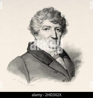 Barone Georges Cuvier. Georges Léopold Chrétien Frédéric Dagobert Cuvier (1769-1832) è stato un naturalista e zoologo francese, noto come il padre fondatore della paleontologia. Francia. Europa. Vecchio 19th secolo raffigurazione incisa da Portraits et histoire des hommes utilo di Societe Montyon et Franklin 1837 Foto Stock