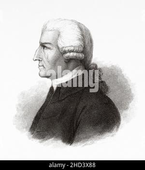 John Howard (1726-1790) era un filantropo e un ex riformatore della prigione inglese. REGNO UNITO. Europa. Vecchio 19th secolo raffigurazione incisa da Portraits et histoire des hommes utilo di Societe Montyon et Franklin 1837 Foto Stock