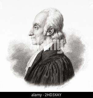 Johann Friedrich Oberlin (1740-1826) è stato un pastore alsaziano e filantropo. Europa. Vecchio 19th secolo raffigurazione incisa da Portraits et histoire des hommes utilo di Societe Montyon et Franklin 1837 Foto Stock