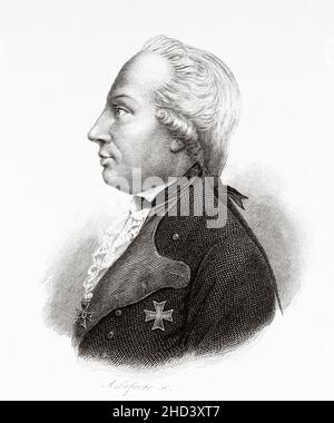 Leopold Brunswick. Massimiliano Giulio Leopoldo di Brunswick-Wolfenbüttel (1752-1785) Principe di Brunswick-Wolfenbüttel e duca nominale di Brunswick e Lüneburg, fu un generale prussiano. Europa. Vecchio 19th secolo raffigurazione incisa da Portraits et histoire des hommes utilo di Societe Montyon et Franklin 1837 Foto Stock