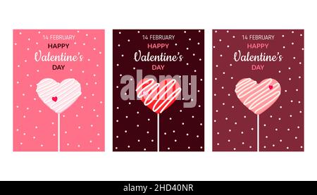 Set di carte di San Valentino felice. Illustrazione vettoriale per poster, cartellino, banner il giorno di San Valentino. Illustrazione Vettoriale