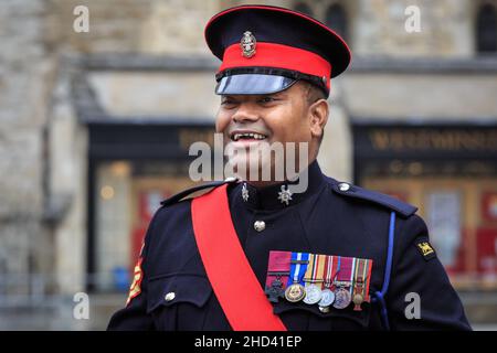 Colour Sergeant Lance Corporal Johnson Gedeon Beharry VC presso Westminster Abbey a Londra, Inghilterra, Regno Unito Foto Stock