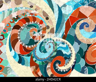 Etnico, modellato, mosaico, testurizzato, colorato, sfondo originale. Stile boho. Illustrazione Vettoriale