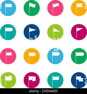 Set di flag bianchi su sfondo a colori, illustrazione vettoriale Illustrazione Vettoriale