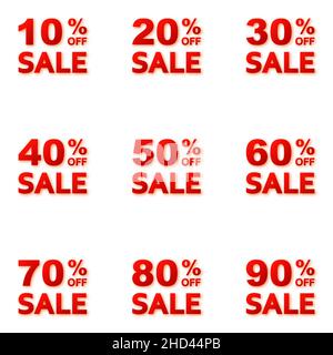 Icone delle etichette dell'offerta di sconto. Set di icone dei tag di acquisto. Icone aziendali concettuali. Illustrazione vettoriale. Icone delle percentuali. Illustrazione Vettoriale