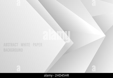 Sfumatura astratta bianco e grigio modello stile di carta tagliata. Disegno sovrapposto di triangoli forma motivo sfondo. Illustrazione Vettoriale