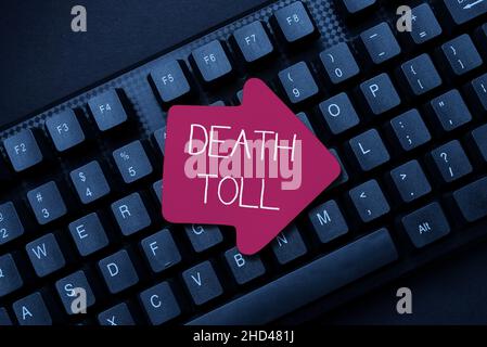 Testo che mostra ispirazione morte Toll. Business approccio il numero di morti derivanti da un particolare incidente Abstract Online Typing Contest Foto Stock