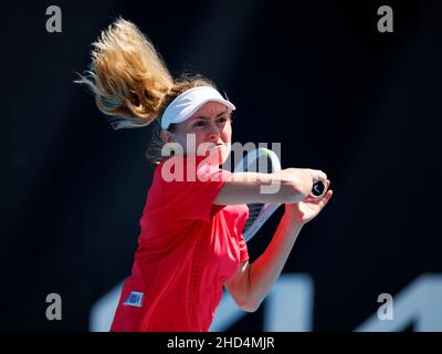 ALIAKSANDRA SASNOVICH (BLR) in azione al Melbourne Summer Set Qualificando lunedì 2022 gennaio 2022, Melbourne Park Foto Stock