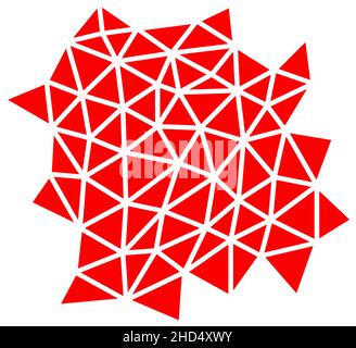 Sfondo astratto in rosso. Forme geometriche a forma di ragnatela, colore cremisi. Ci sono molti triangoli in una disposizione disordinata. Immagine raster. Foto Stock