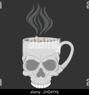 Illustrazione della tazza a forma di cranio con caffè caldo, bevanda calda in un cranio umano Illustrazione Vettoriale