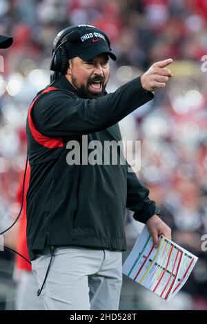 Ohio state Buckeyes, allenatore Ryan Day durante la partita del Rose Bowl 108th tra gli Ohio state Buckeyes e gli Utah Utes, sabato 1 gennaio 2022, alle Foto Stock