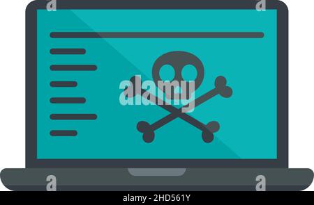 Icona di un computer portatile hacked. Illustrazione piatta dell'icona del vettore del laptop hacked isolata su sfondo bianco Illustrazione Vettoriale
