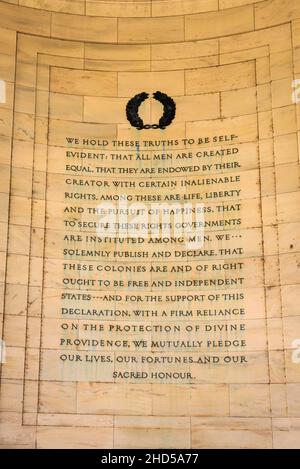 Iscrizione all'interno del Thomas Jefferson Memorial, Washington, DC USA Foto Stock