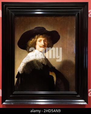 Parigi, Francia: 06 maggio 2017: Ritratto della pittura Antonie Coopal (1635), di Rembrandt van Rijn, esposto al Museo del Louvre. Foto Stock
