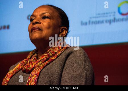 Christiane Marie Taubira è un politico francese che ha servito come Ministro della Giustizia della Francia nel governo del primo Ministro Jean-Marc Ayrault sotto il presidente Franois Hollande dal 2012 al 2016. Francia. Foto Stock