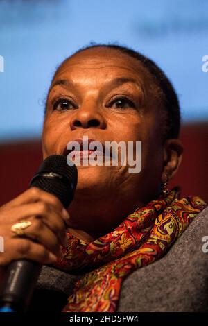 Christiane Marie Taubira è un politico francese che ha servito come Ministro della Giustizia della Francia nel governo del primo Ministro Jean-Marc Ayrault sotto il presidente Franois Hollande dal 2012 al 2016. Francia. Foto Stock