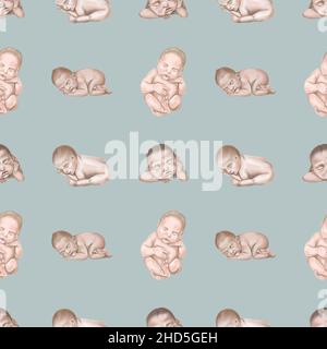 acquerello modello senza cuciture dei neonati. Baby doccia Boho. Foto Stock