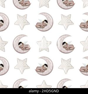 acquerello modello senza cuciture dei neonati. Baby doccia Boho. Foto Stock