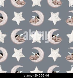 acquerello modello senza cuciture dei neonati. Baby doccia Boho. Foto Stock