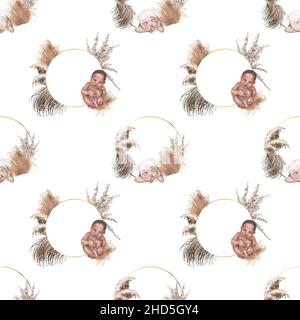 acquerello modello senza cuciture dei neonati. Baby doccia Boho. Foto Stock