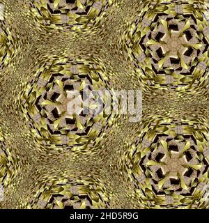 Una forma esagonale resa 3D con motivi geometrici colorati Foto Stock