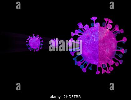 'Flurona' nuova variante del virus. Nuova mutazione del virus del covid e del virus dell'influenza. 3D illustrazione. Foto Stock