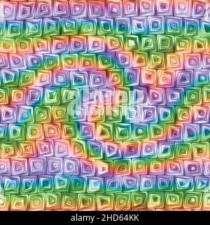 Tiny Rainbow Swirl Squiggly Swirly Spiral Squares Seamless Texture Pattern Foto Stock