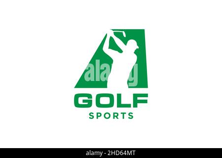 Lettera alfabetica icona logo A per il modello vettoriale di disegno del logo di Golf, etichetta vettoriale di golf, Logo del campionato di golf, illustrazione, icona creativa, disegno Illustrazione Vettoriale