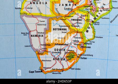 Una mappa dell'Africa australe con le principali città Foto Stock