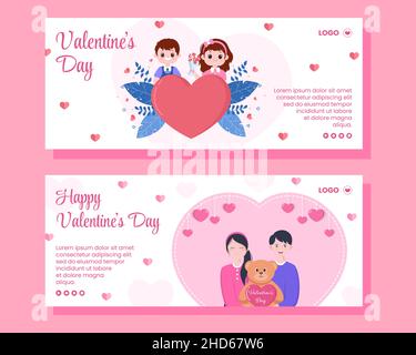 Felice San Valentino Banner Template Flat Design Illustrazione Editabile di sfondo quadrato per i social media, Love Greeting Card o Web Illustrazione Vettoriale