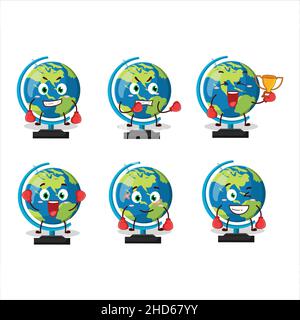 Un sportivo globo ball boxing atleta cartoon design mascotte. Illustrazione vettoriale Illustrazione Vettoriale