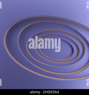 Astratto moderno sfondo blu cerchi con linee dorate, 3D rendering Foto Stock