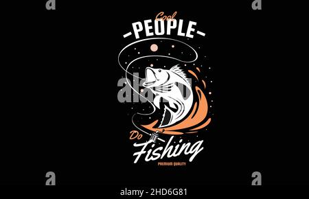 cool persone fare pesca premium qualità di pesca t-shirt monogramma testo modello vettoriale Illustrazione Vettoriale