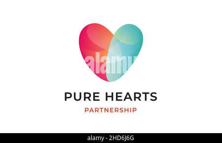 Logo del cuore, logotipo, segno. Modello di disegno cardiaco. Logo con cuore astratto rosso e blu su sfondo bianco. Illustrazione vettoriale Illustrazione Vettoriale