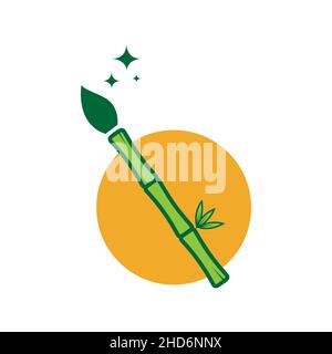 bastone verde bambù arte pennello logo disegno vettore grafico simbolo icona segno illustrazione idea creativa Illustrazione Vettoriale