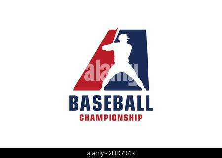 Lettera A con logo Baseball. Elementi del modello di progettazione vettoriale per il Team sportivo o aziendale. Illustrazione Vettoriale