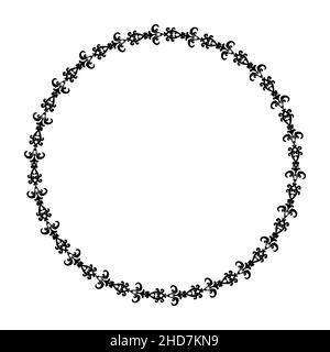 Cornice circolare ripetuta. Ornamento circolare di elementi orientali astratti. Bianco e nero. Vettore. Per inviti, tatuaggi, marquesie, piastrelle in ceramica Illustrazione Vettoriale