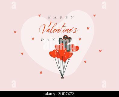 Disegno a mano vettoriale astratto cartoon Grafica moderna Happy Valentines concetto illustrazioni arte carta con cuore bollature aria calda e felice giorno di San Valentino Illustrazione Vettoriale