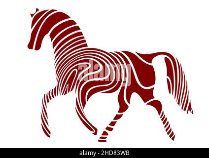 Strisce bianche sopra il cavallo rosso maroon di colore, il logo Horses, il disegno dell'etichetta e segno per le aziende Illustrazione Vettoriale