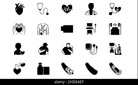 Collezione di set vettoriali di 20 icone mediche e sanitarie isolate su sfondo bianco Illustrazione Vettoriale