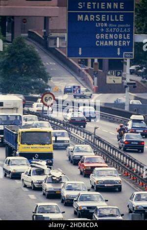 Archivi 80ies: Tunnel Fourvieres, punto di transito critico, distretto Perrache, Lione, Francia Centro-Orientale Foto Stock