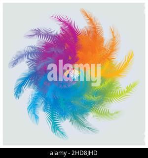 Ruota dei colori, fiore circolare isolato Mandala Rainbow Colors forma piuma Illustrazione Vettoriale