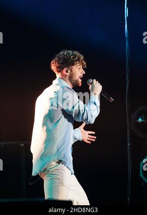 Tom Grennan si esibisce all'evento Hits radio Live di Liverpool Foto Stock