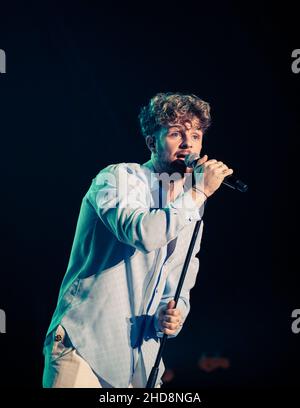 Tom Grennan si esibisce all'evento Hits radio Live di Liverpool Foto Stock