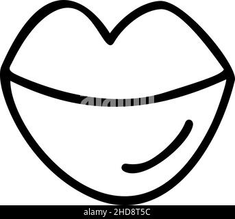 Labbra a mano monolinea. Beauty Ink Donne Lip in Sketch Art Style, Line Draw bocca Symbol, Lips Single Outline Vector Illustration for Interior Design Illustrazione Vettoriale